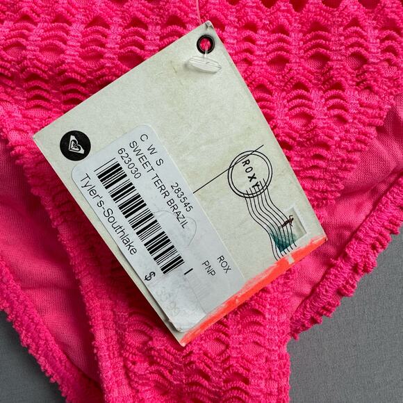 Roxy Women’s Large Sweet Terrain Brazilian Crocheted Bikini Bottom Pink - Picture 4 of 6